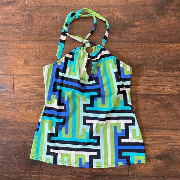 Geometric Print Key Hole Tankini Bathing Suit - Picture 1 of 9